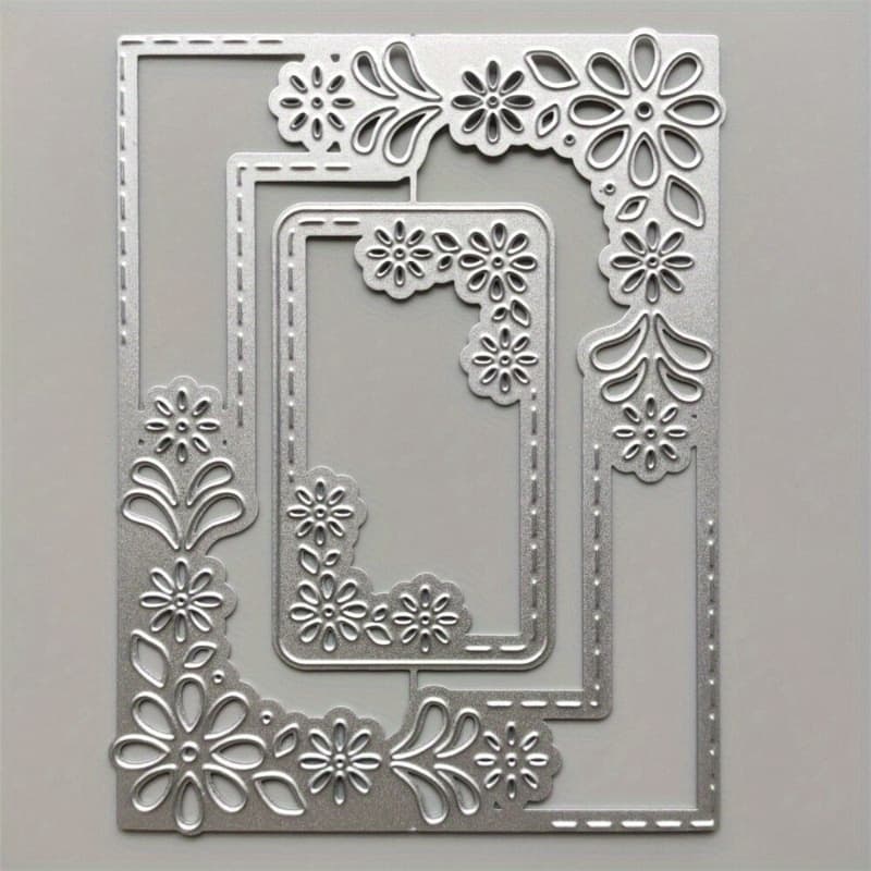 TEMU 1pc Rectangle Flower Border Metal Cutting Dies Scrapbooking Embossing Paper Frame Stamps Crafts Template Mould Stencils