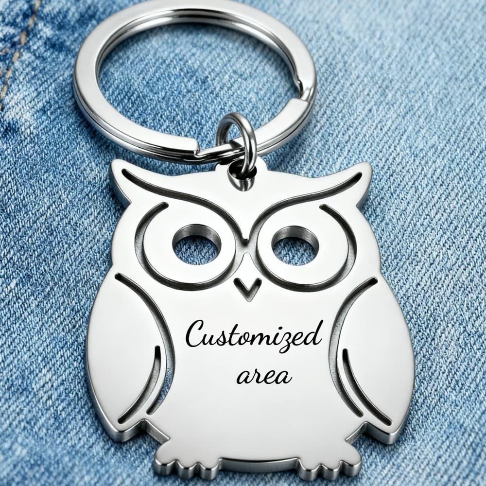 TEMU Customizable Owl Keychain - Personalized Laser Engraving, , Durable 304 Stainless Steel, Perfect Gift For , Ideal For Outdoor Activities, Owl Decorations, Stylish Accessory, Elegant Design