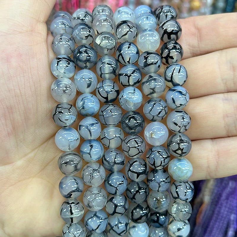 TEMU Natural Stone Black Dragon Vein Agate Beads For Jewelry Making Necklace Additions Bracelets 15" Strand 4/6/8/10/12/14mm