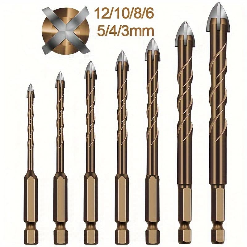 TEMU 7pcs Drill Bit Set With Steel Sharp , High Hardness, Suitable For Tiles, Glass, Concrete, Marble - Hex Shank Hole Opener And Reaming Tool Set, Sizes 3-12mm, Christmas