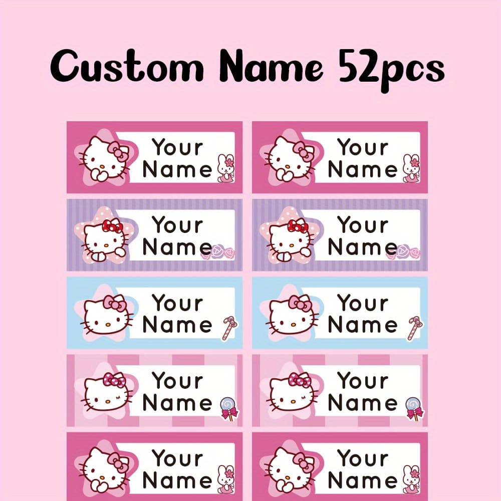 TEMU Name Sticker Customization -hellokitt Pattern, Personalized Name Label Stickers, Category Stickers, Stickers Suitable For Books, Pens, Stationery, Water Cups, Back-to-school Gifts