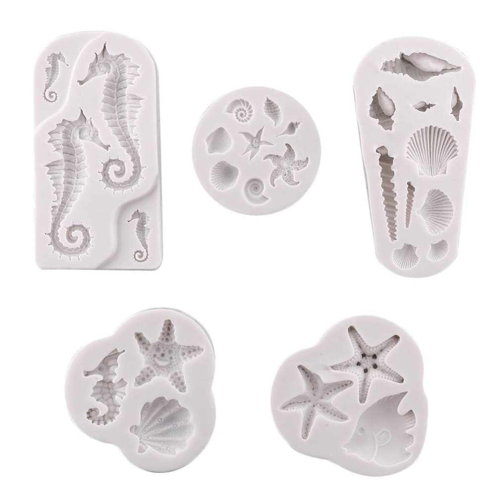 TEMU 5pcs Lovely Shell Starfish Conch Silicone Mold Fish Mermaid Tail Decorating Tools Clay Resin Art Moulds