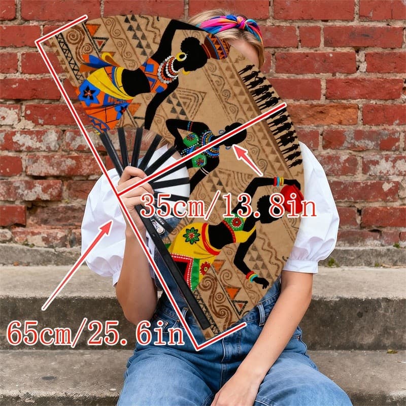 TEMU 1pc Men's Handheld Fan With African Women Design - Portable Manual Cooling Fan For Outdoor, Parties, Festivals - Portable Fan For Men, Stylish Accessory For & Cultural Style
