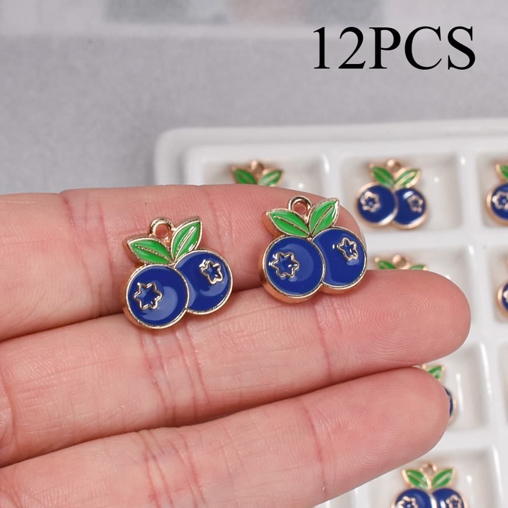 TEMU 12pcs Simulated Blueberry Fruit Pendants For Summer Bracelet And Earring Accessory Materials Made Of Alloy