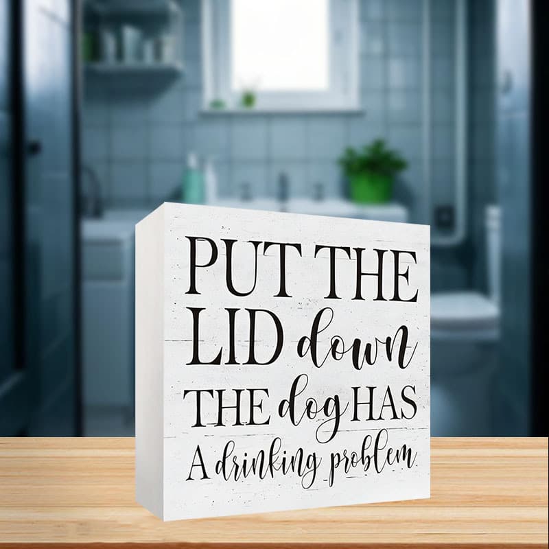 TEMU 1pc 'put Down' Bathroom Sign, 3.96in/10cm Pvc Desktop Decorative Plaque And Statues, Housewarming Gift, Suitable For Farmhouse Home Office Restroom Decor, Ideal Gift For Pet Owners