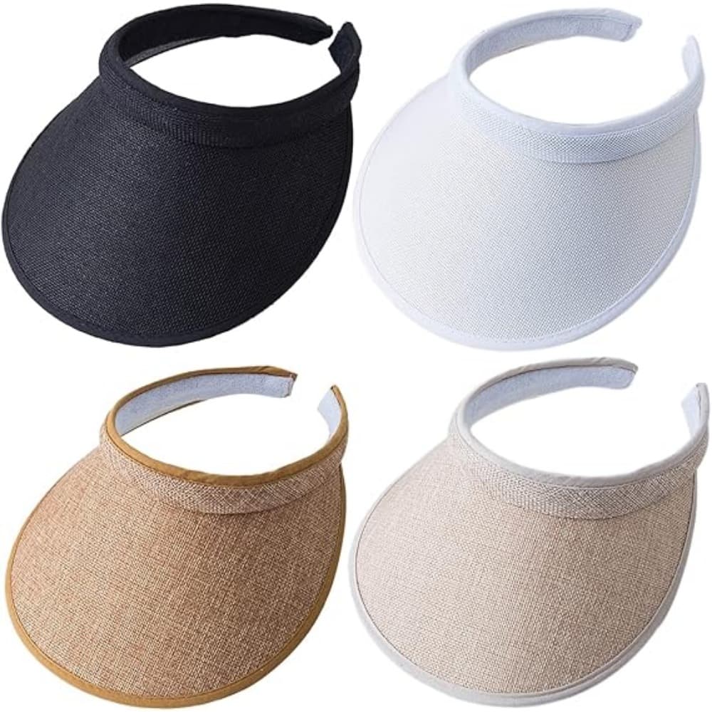 TEMU 4 Adjustable Sun Hats | Breathable And Lightweight, Elastic Linen Sun Visor Hat, Suitable For Outdoor Sports And Cycling | Very Suitable For Travel, Beach, And Casual Wear