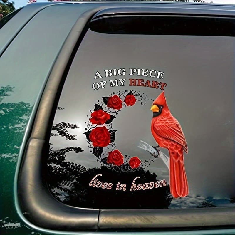 TEMU Red Christian Bird And Window Memorial Sticker - Animal Pattern, Crystal Decor - Single Use Vinyl Sticker