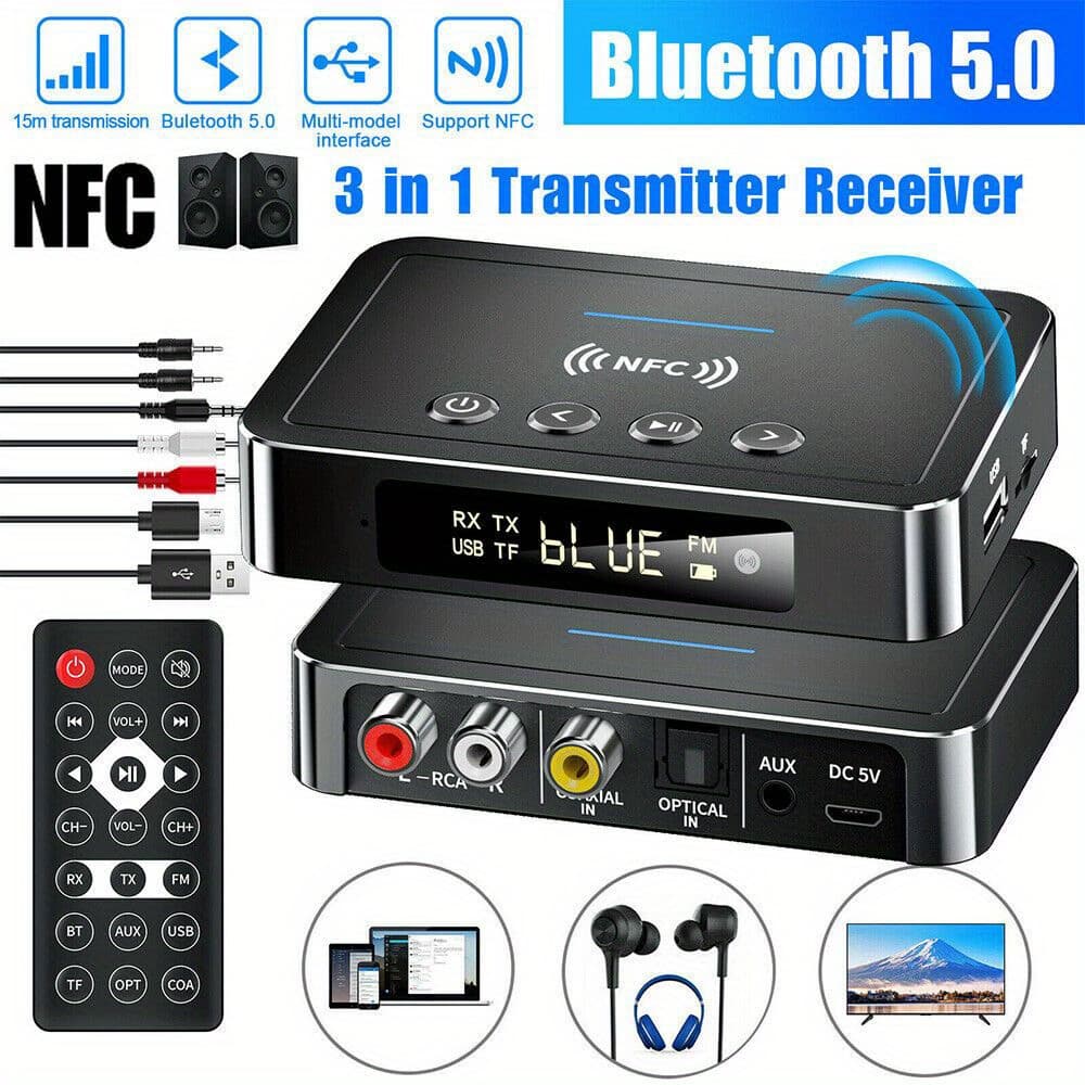 TEMU Wireless Transmitter Receiver, Wireless 3.5mm Adapter, Aux Nfc To 2 Rca Audio