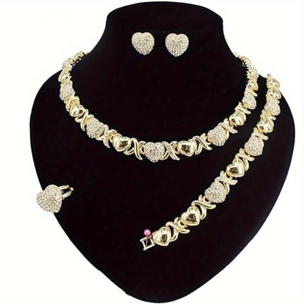 TEMU 4pcs Women's Necklaces Jewelry Set Bridesmaid Heart Engagement Wedding Jewelry Necklace Earrings Bracelet Ring Jewelry Gift Set