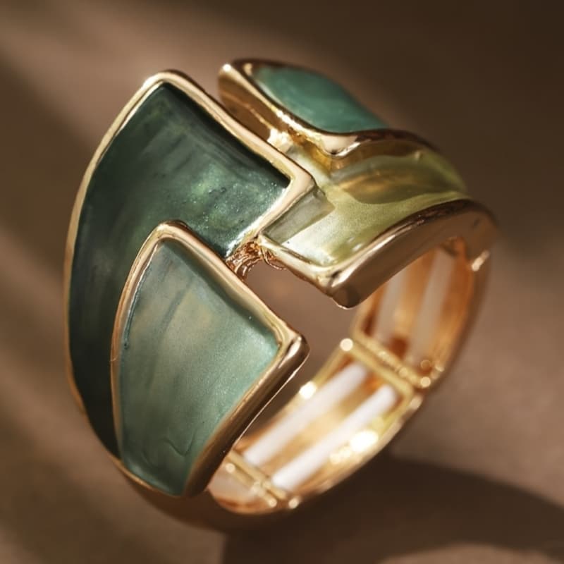 TEMU Unique Enamel Green Ring Fashion Golden Wide Ring For Women Men Daily Casual Party Personality Ring Jewelry