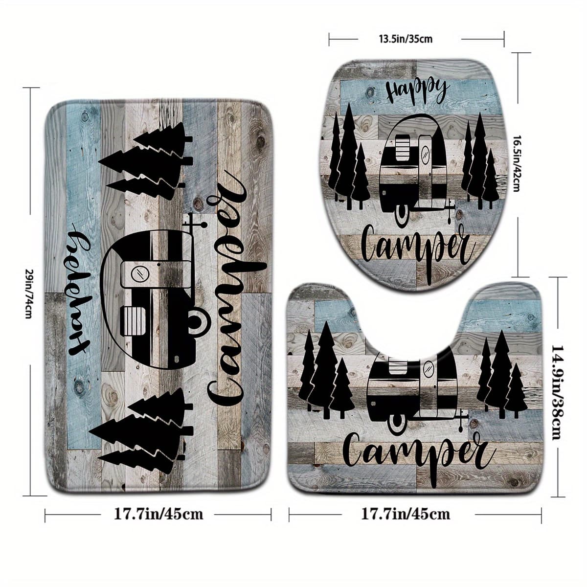 TEMU 2pcs/3pcs Minimalist Series Striped Car Tree Pattern Bathroom Mat Set Toilet Seat -shaped Foot Mat