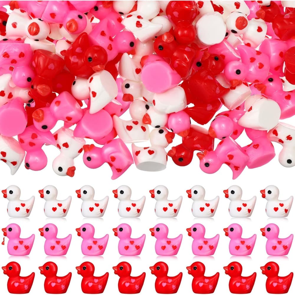TEMU 50 Valentine's Day Heart Duck Mini Resin Duck Ornaments Valentine's Day Home Desktop Micro Landscape Vase Cake Birthday Party Gifts Decoration