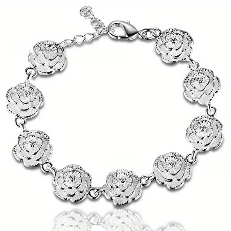 TEMU S925 Pure Silvery Rose Bracelet In A - Chic, Sophisticated, And Design, Embellished With Beautiful Silvery Jewelry - Ideal For Everyday Use And Celebrations - A Gift For Women