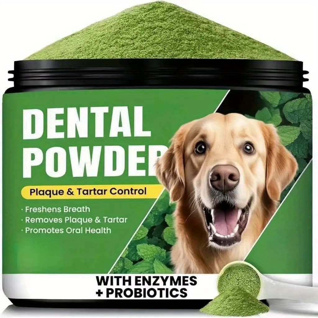 TEMU Dog Tooth Powder, Dog Teeth Cleaning Powder, Deodorant, , Breath Freshener, Stain Remover, With Spoon, Suitable Small, Medium, And Large Dogs- Mint Flavor