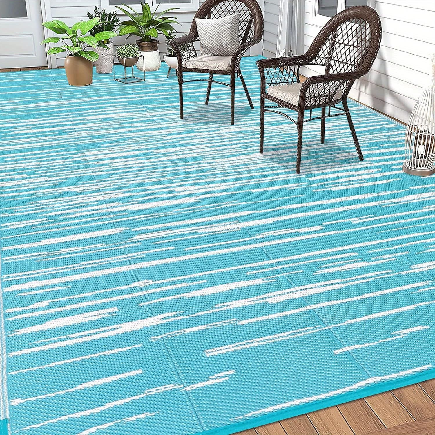 TEMU Outdoor Rug For Patios, Reversible Plastic Straw Rug Camping Carpet, Indoor Outdoor Area Rugs For Rv, Picnic, Backyard, Deck, Balcony, Porch