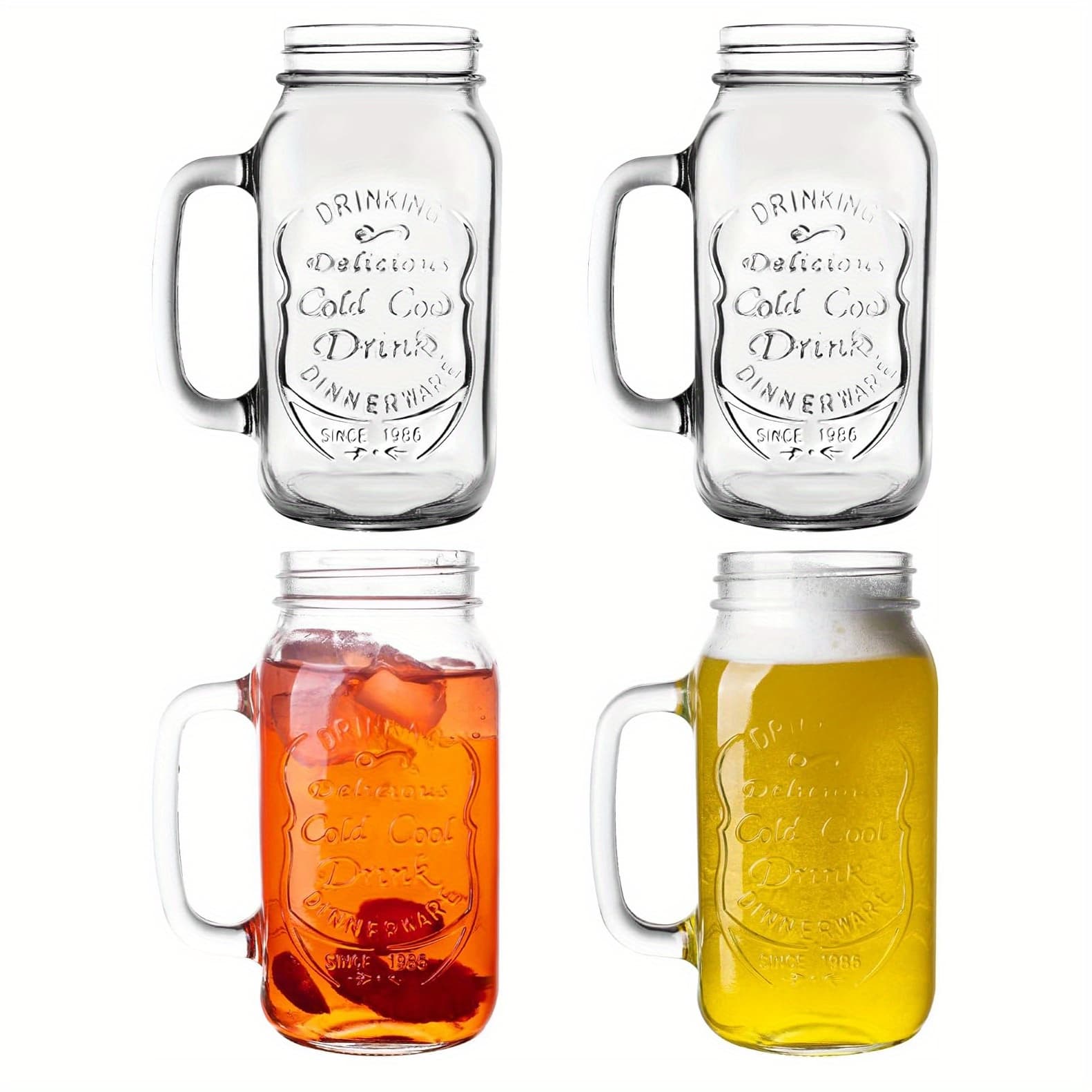 TEMU 24oz Mason Jar Drinking Glasses For Party Beverage Materials And Jars With Comfortable Handle Easy To The Dishwasher 4pack