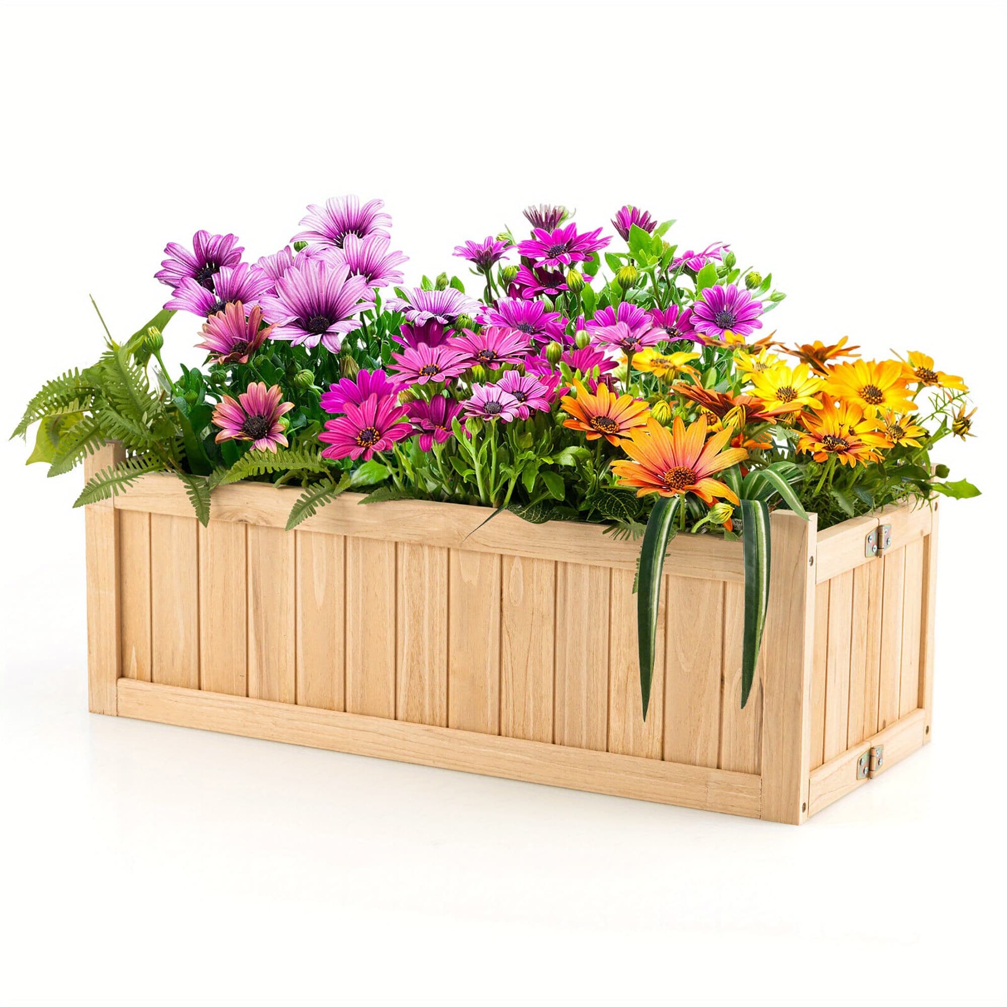 TEMU Maxmass Outdoor Wooden Planter Box Folding Raised Garden Plant Container W/ Drainage Hole