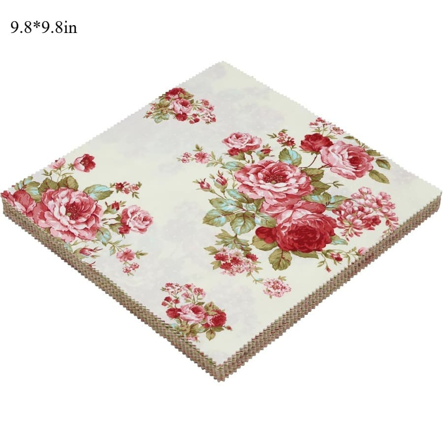 TEMU 9.8-inch Layer Cakes For Quilting, Featuring 42pcs Of Vintage Floral Print Cotton Fabric Squares Measuring 9.8x9.8 Inches, For