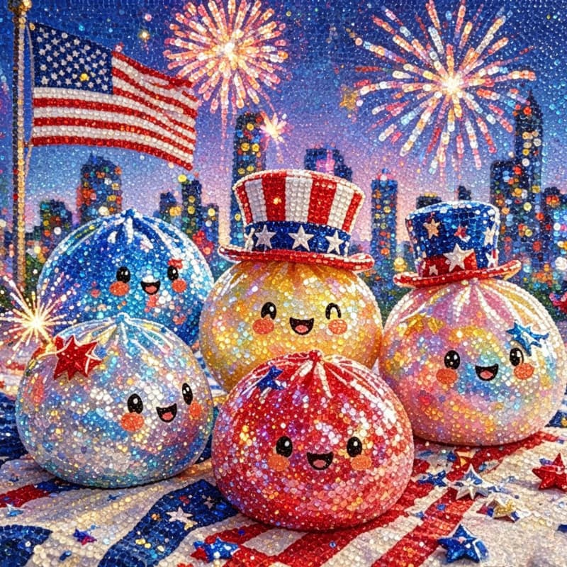 TEMU New Arrival Usa 250th Anniversary Day Cute Patriotic Dumpling Diamond Painting Kit 9.8x9.8in Drill Mosaic Art Stress Relief Bedroom Wall Decor Perfect Gift For , Couples And Party Supplies