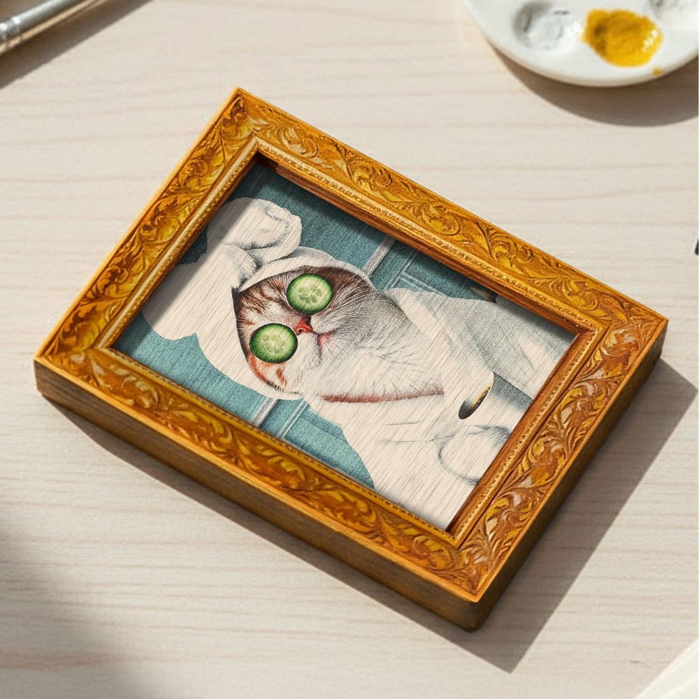 TEMU 1 Spa Refrigerator Magnet, Wooden Mini Decorative Art, Wooden Fridge Magnet, Relaxing Cat Design, Fun Home Kitchen Decoration, Fridge Magnet Ornament, Back Is Full Of Magnet