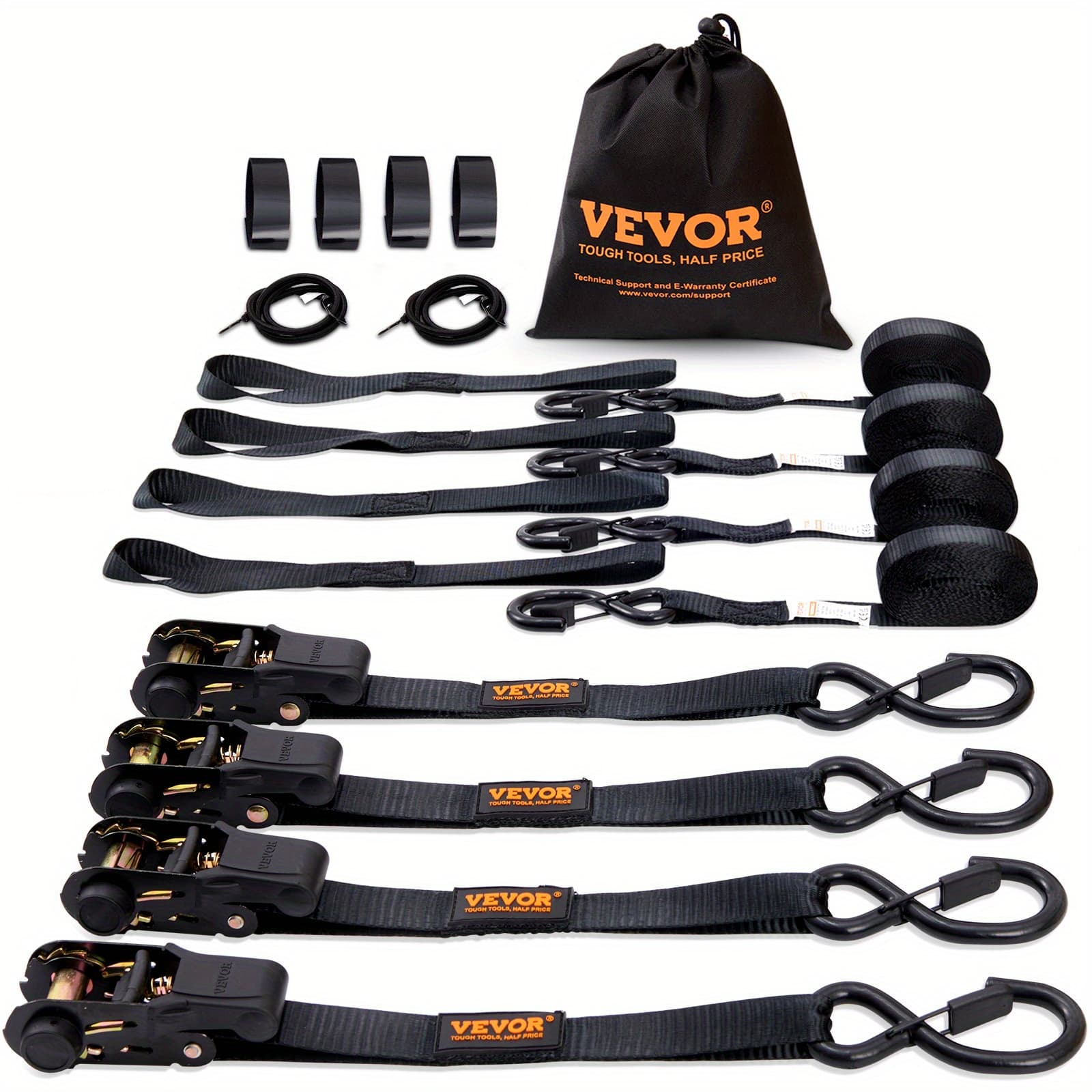 TEMU Vevor Ratchet Tie Down Straps (4pk), 2200 Lb Max Break Strength, Includes 4 " X 15' Tie Downs With Padded Handles, For Moving Securing Cargo, Appliances, Lawn Equipment, Motorcycle