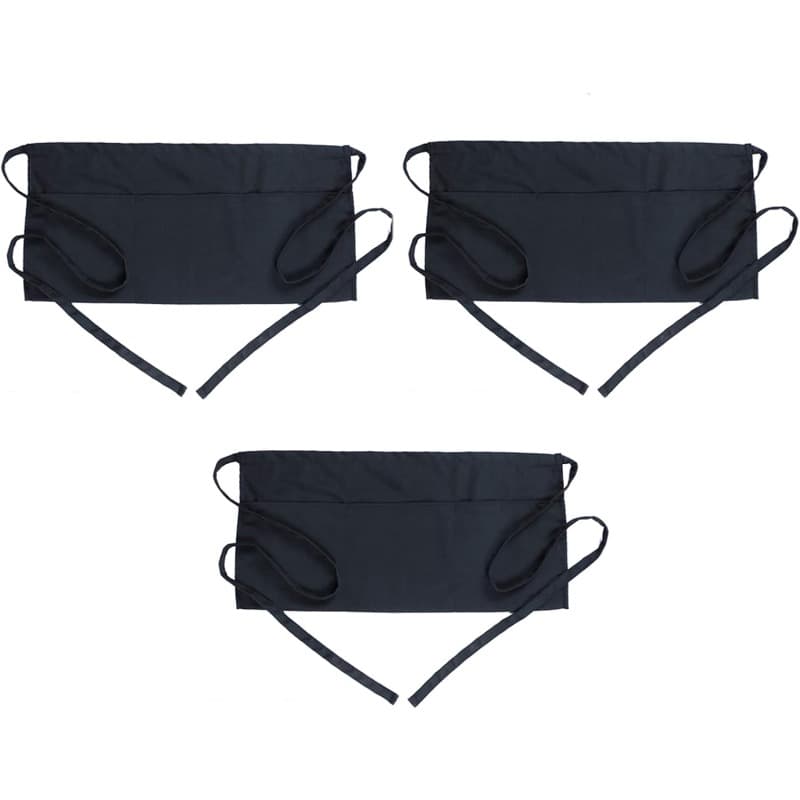 TEMU 3pcs Waist Apron With 3 Pockets - Black Waitress Waiter Server Short Aprons