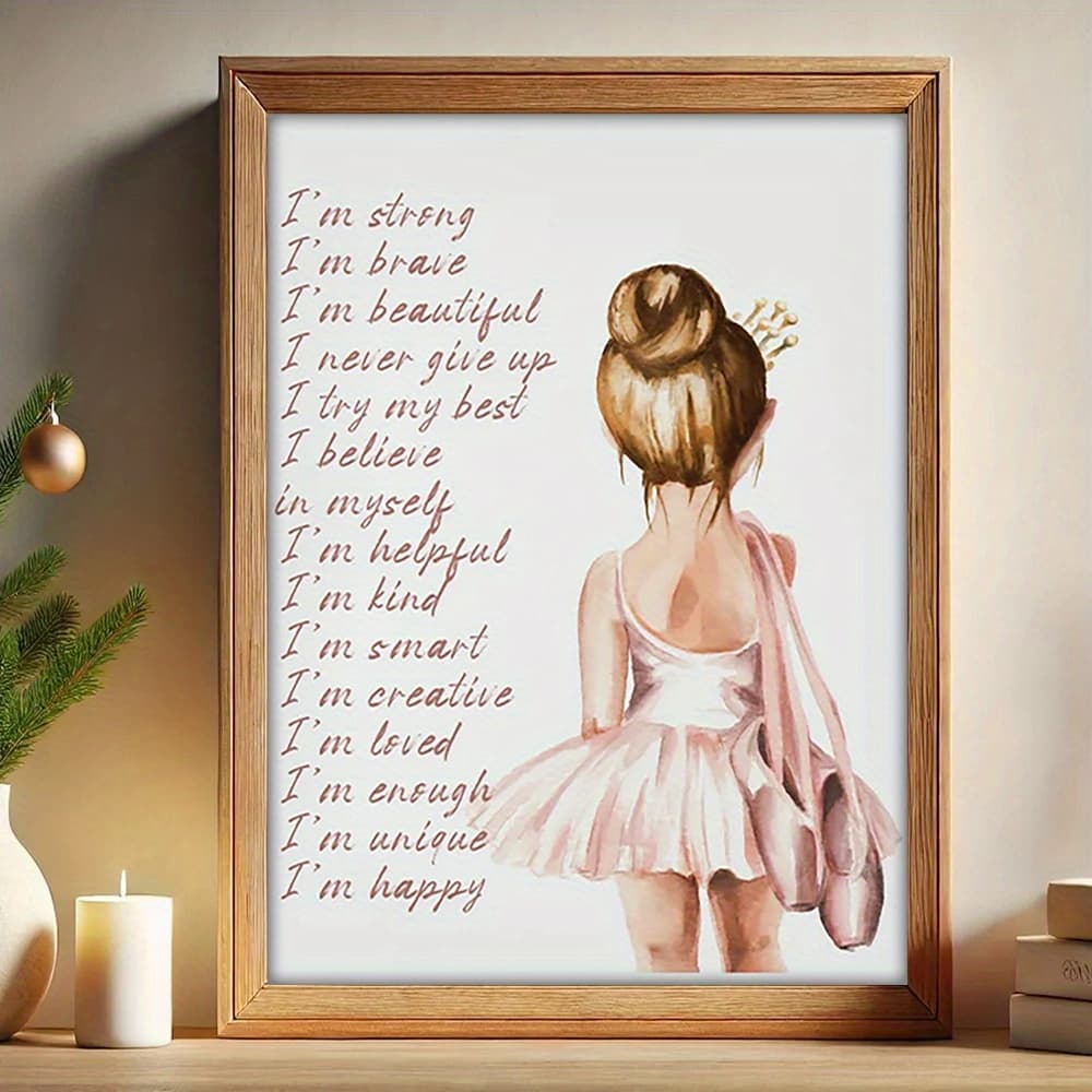 TEMU 12x16 Inch Ballerina Canvas Wall Art With Daily Affirmations - Watercolor Ballet Decor, Unframed Inspirational Gift For Bedroom, Living Room, Office, , 2d, Perfect For Room Decor