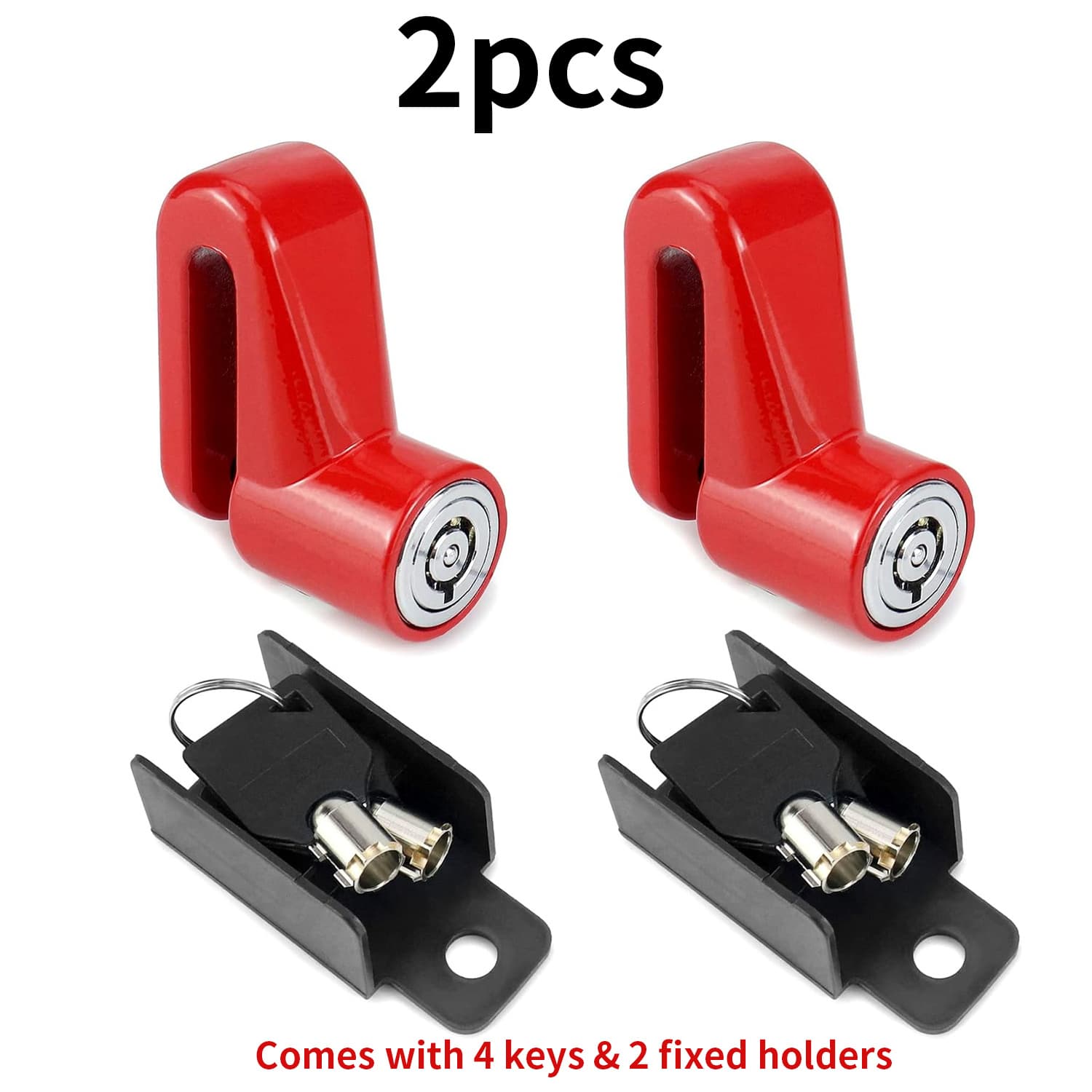 TEMU 2pcs Motorcycle Disc Brake Lock Anti-theft Lock With 4 Keys & 2 Mounting Brackets, Red Universal Bike Scooter