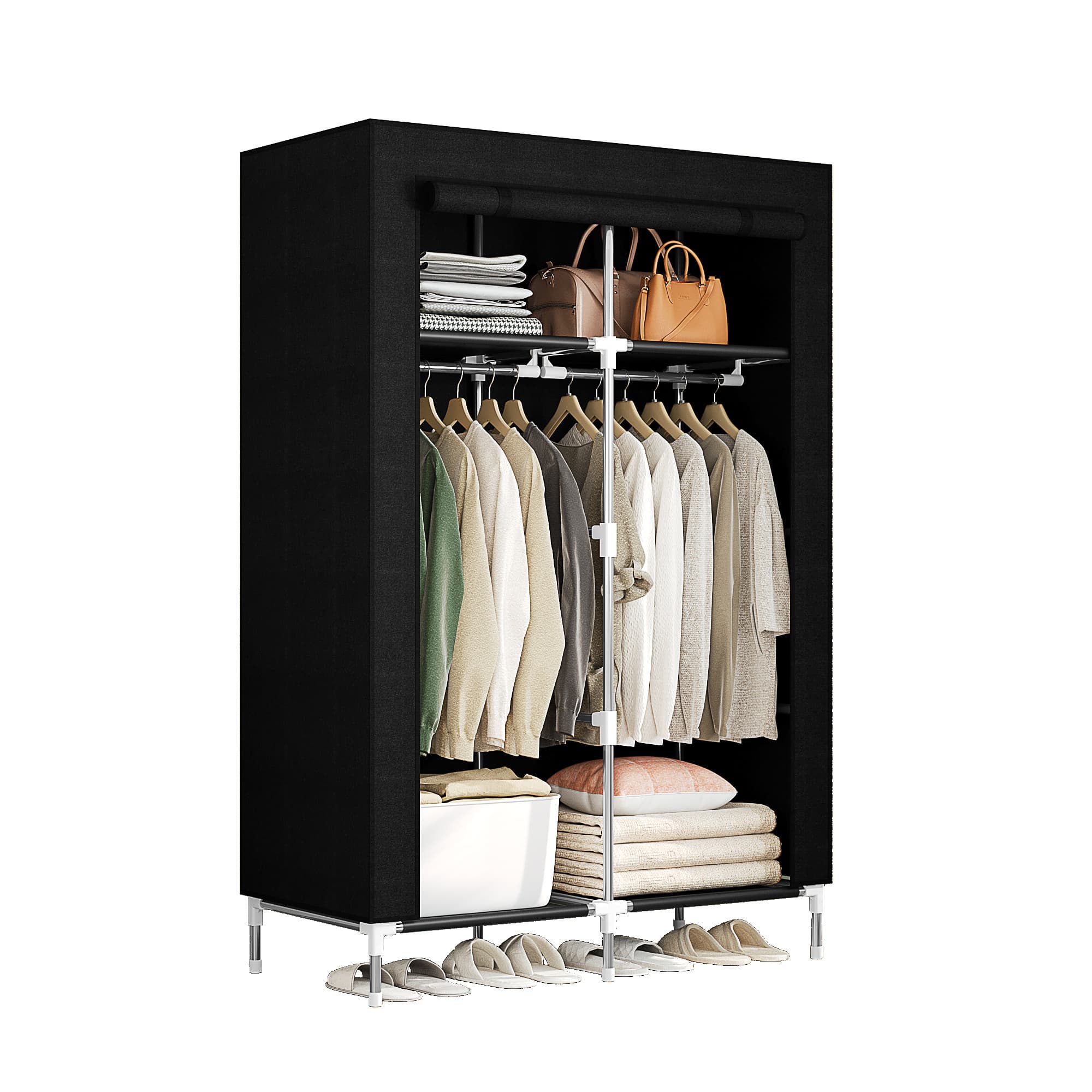 TEMU Portable Closet Organizers, Clothing Storage, Wardrobe With Shelves And Hanging Rod, Non-woven Fabric Cover