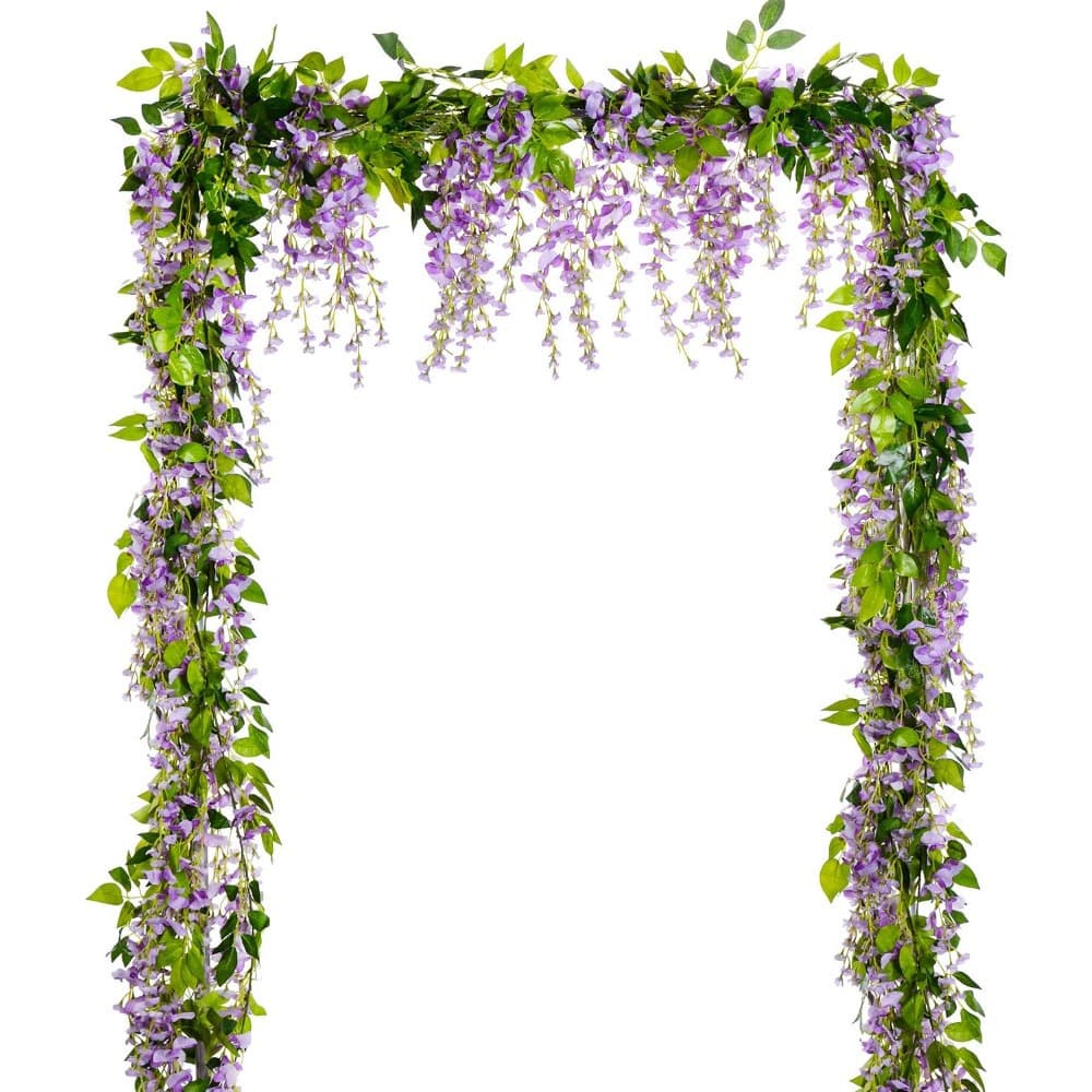 TEMU 4pcs Wisteria Artificial Flowers Garland, Total Artificial Wisteria Vine Hanging Flower For Home Garden Outdoor Ceremony Wedding Arch Floral Decor (light Purple)