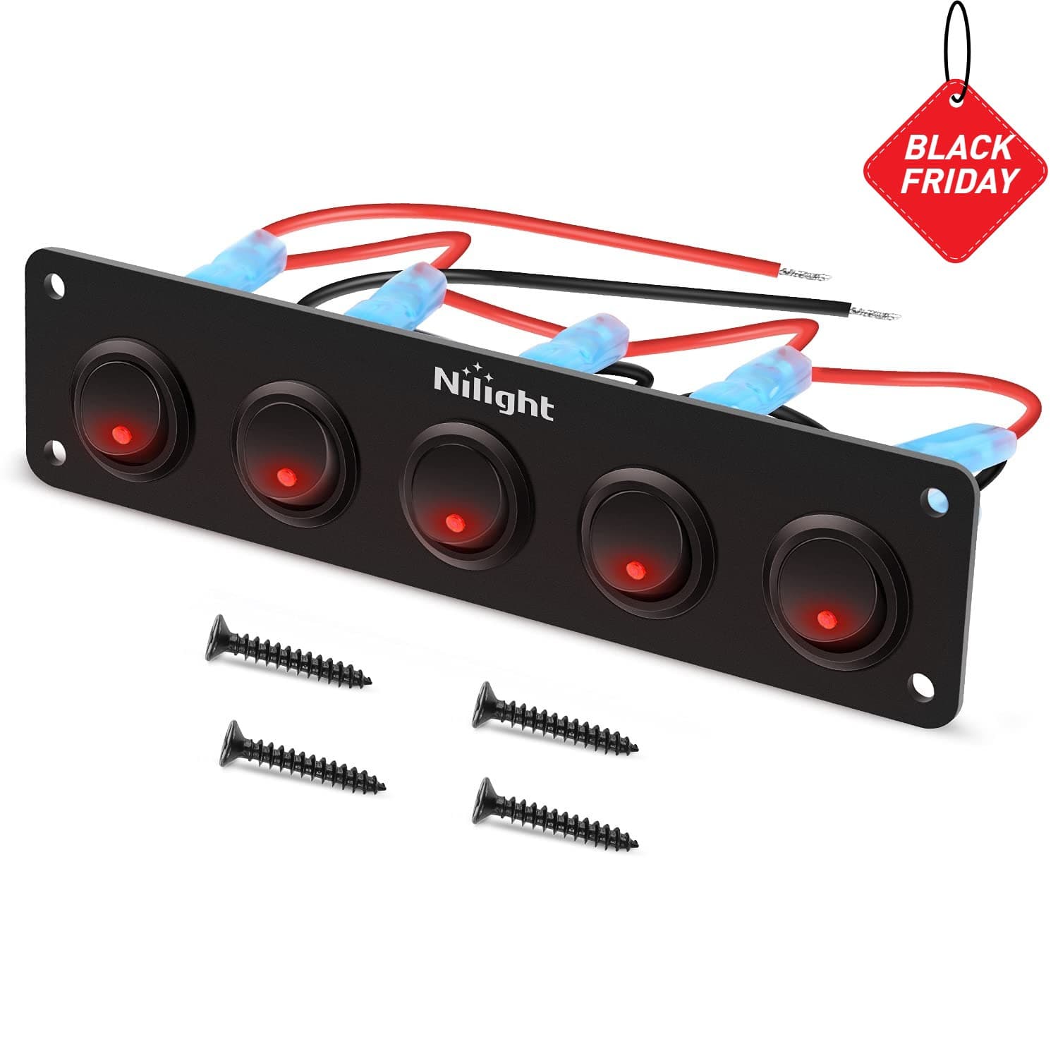 TEMU 5 Gang 3 Pin Rocker Switch Panel On Off 12v Red Toggle Switch For Cars Trucks Boats For Christmas Gift Father's Day Gift New Year Present
