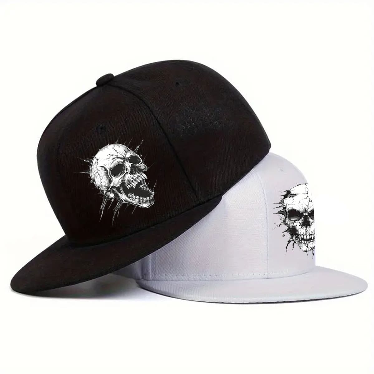 TEMU 2pcs Unisex Adjustable Style Cool Skull Design Baseball , Fashionable And Versatile Flat Brimmed Hat Sunshade , Essential For Outdoor Wear