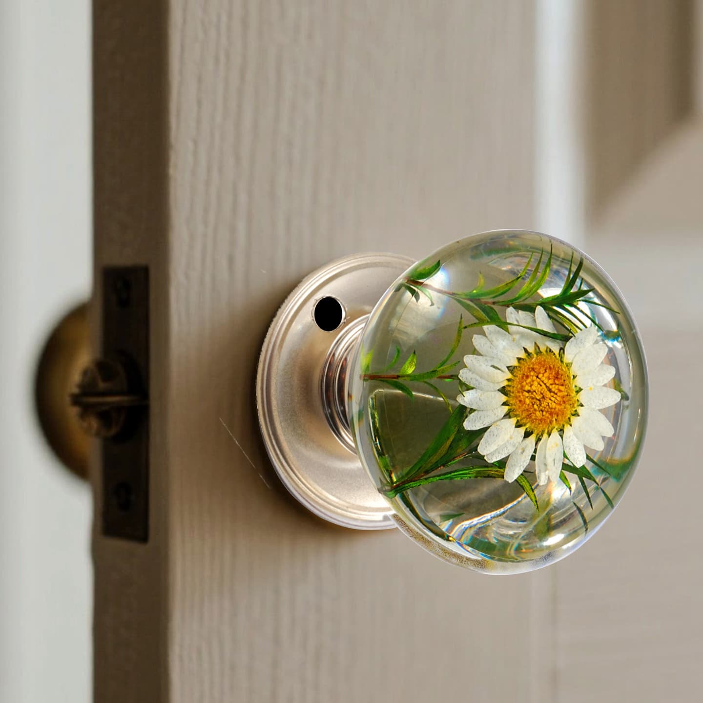 TEMU Creative And Fashionable Golden Chrysanthemum Resin Door Handles, Cabinet And Wardrobe Door Handle Decorations, Resin Embedded Crafts Crystal Goal Handles