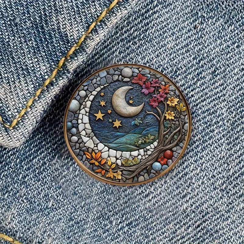 TEMU 1pc Night Sky Alloy Resin Round Brooch Badge Perfect For Backpacks, Hats, Clothes, Shoes, And Boots Decoration