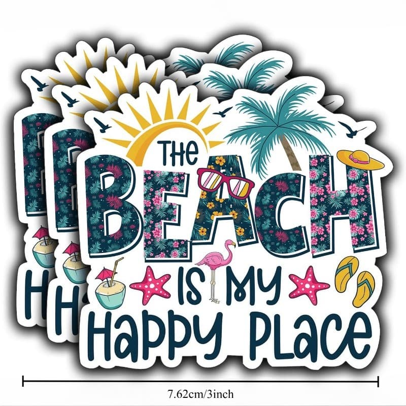 TEMU The Beach Is Sticker - Trees Waves Vinyl Decal - Laptop Decal Notebook Planner Water Bottle Phone Car Mug Decor - Stickers For Students And Adults