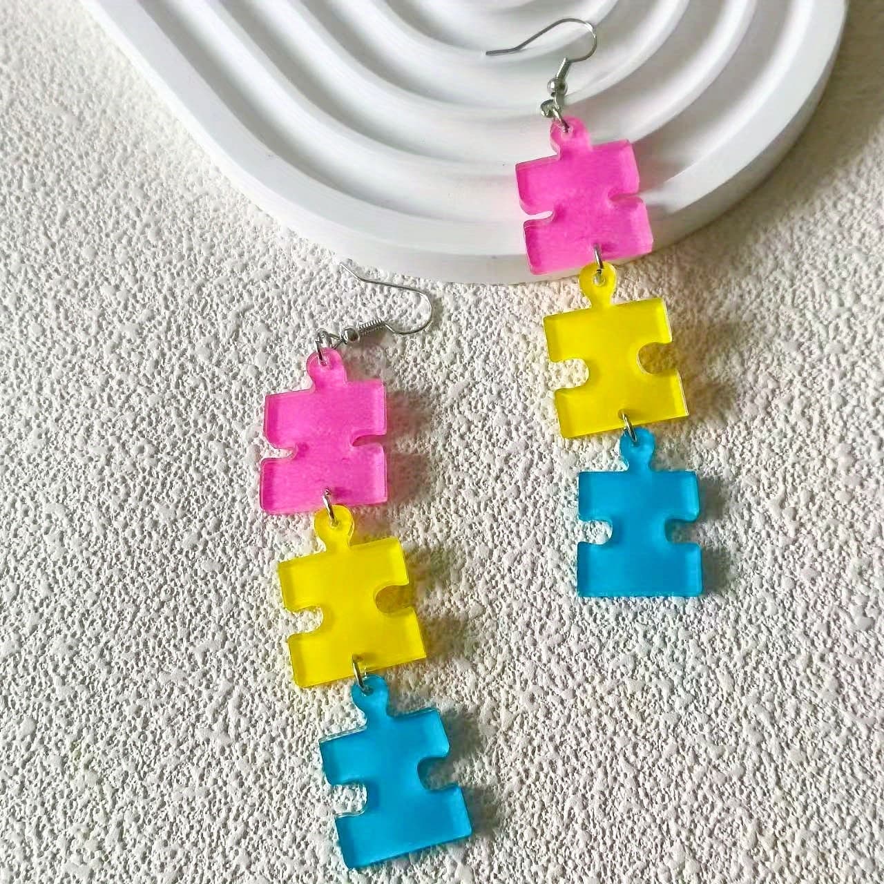 TEMU European And Earrings, Fashionable Harajuku Personality, 3 Color Puzzle Acrylic Earrings, Nightclub Geometric Earrings