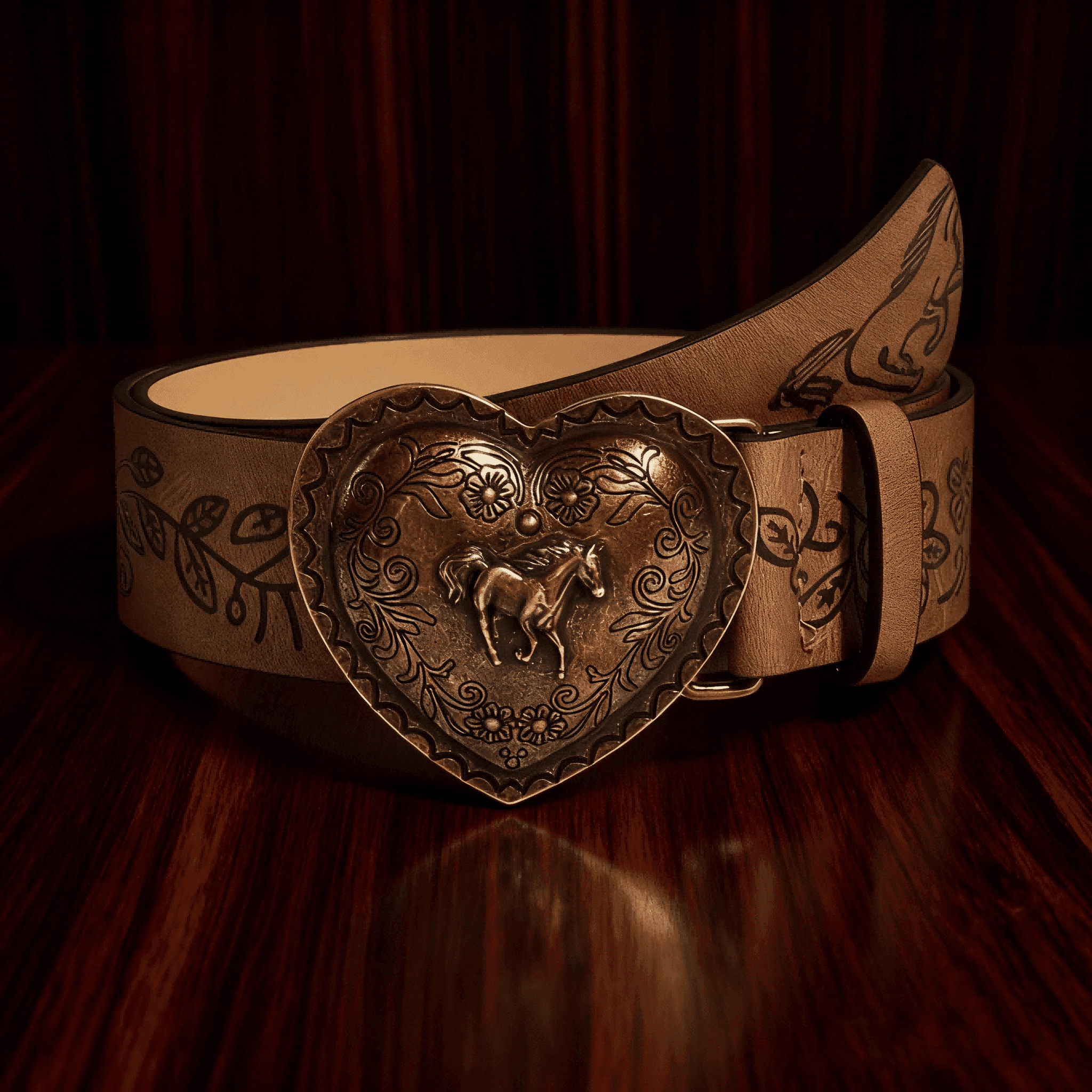 TEMU Ladies Retro Bronze Mustang Heart Metal Belt - Additions, Suitable For Daily Wear, Halloween And , Halloween Costumes