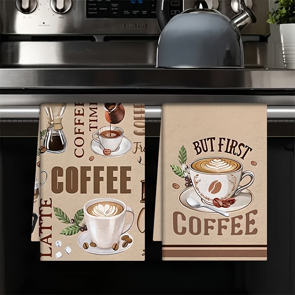 TEMU Jit2pcs Coffee-themed Dishcloths & Kitchen Towels – Modern Microfiber Coffee Bean & Cup Design, Cute Coffee Decor For Baking, , Dish Drying – Hand Washable Cloths For Home, Cafe, Or Gifts