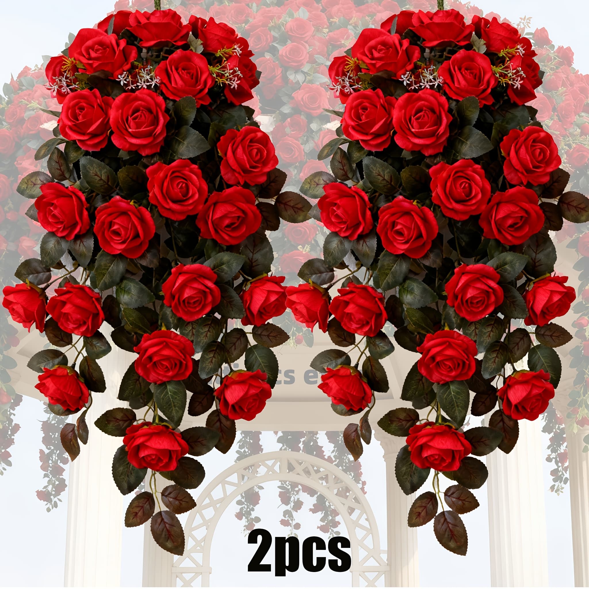 TEMU 2 Large Artificial Rose Garlands, Luxurious Red Rose Realistic Bouquets And Home Decorations, Suitable For Indoor/outdoor Holiday Decorations And Festive Ornaments, For Decorating Hanging Drapes
