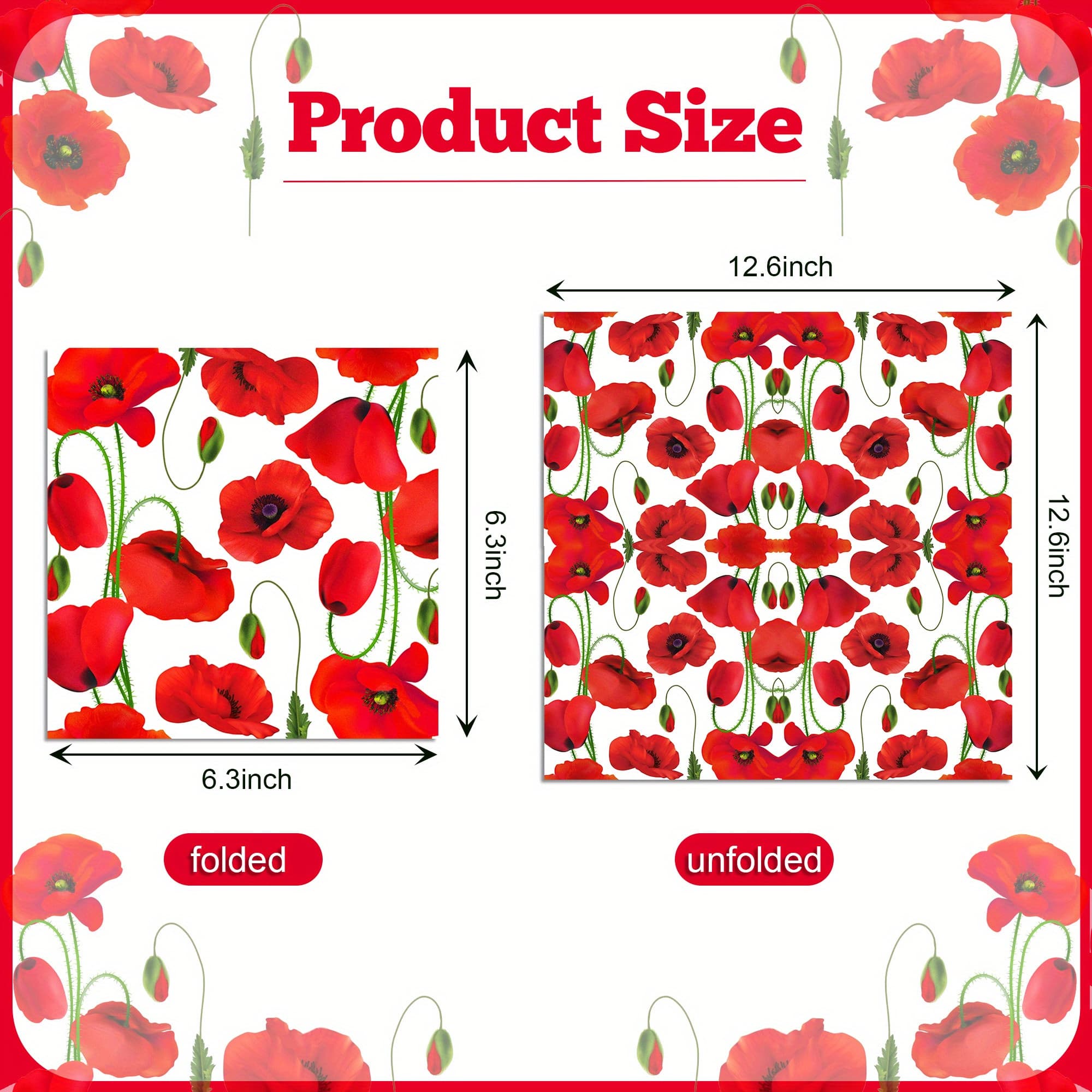 TEMU Zj045 Red Poppy Flower Pattern Tissue Paper Guest Napkins Disposable Dinner Hand Napkin For Party Festival Supplies