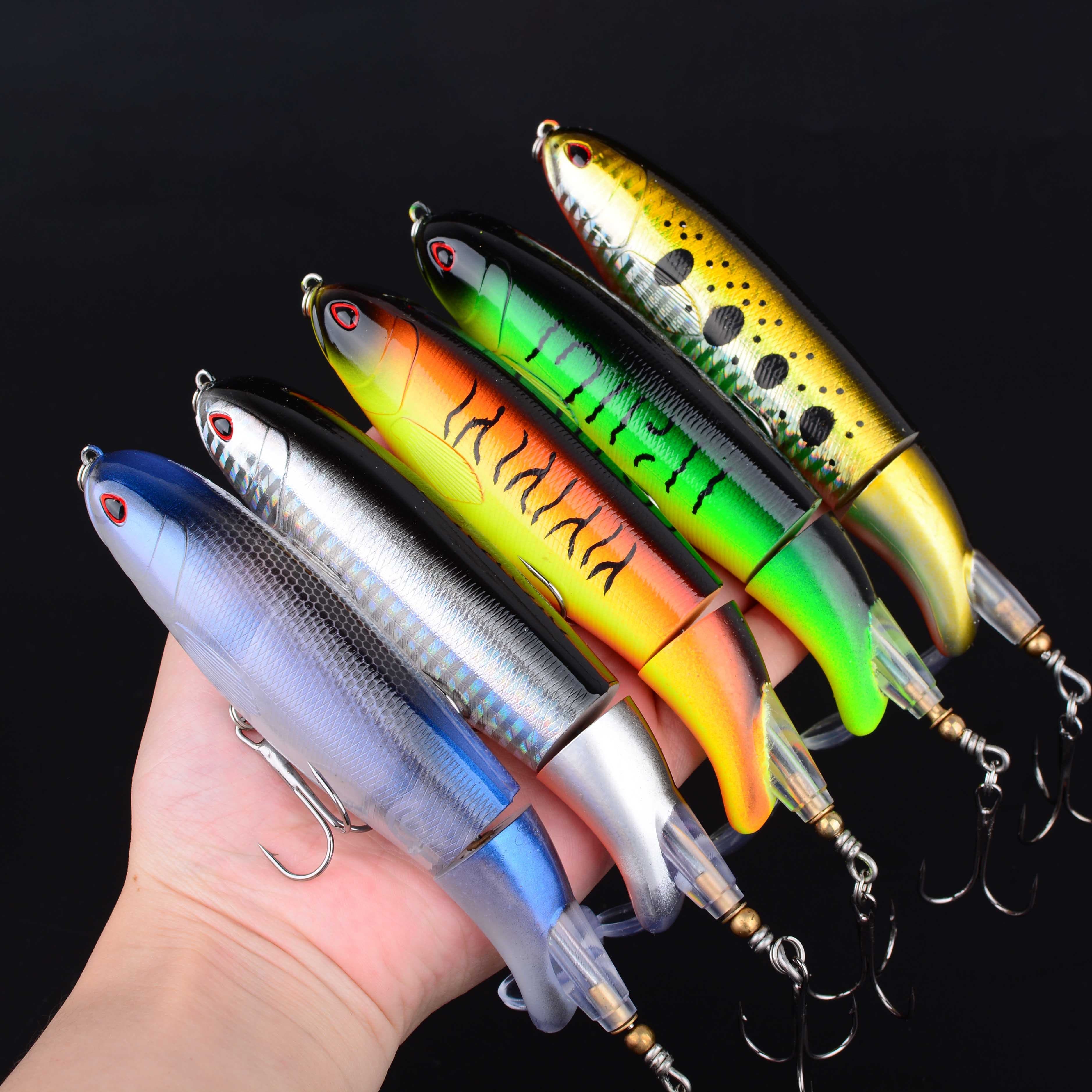 TEMU 5pcs Popper Fishing Lure Topwater Artificial Bait Hard Rotating Tail Fishing Tackle