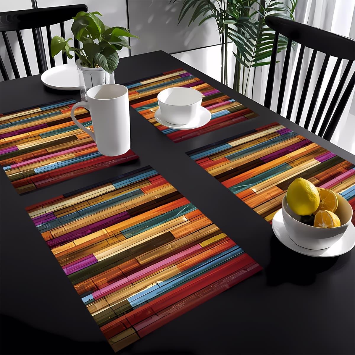 TEMU Of 4 Vibrant Striped Placemats, Ideal As Gifts, For Dinner Decor, And Enhancing , Providing A Atmosphere For Table Settings