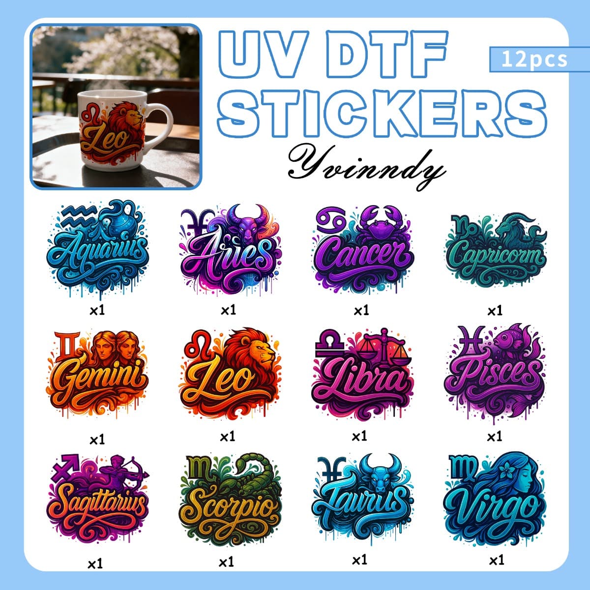 TEMU 12pcs Uv Dtf Transfer Compatible For Crafts - A-z Alphabet, Numbers, Zodiac Signs & Constellations Iron-on Patches (no Subscriptions/credit Cards) - Cup, Fabric, Decoration (transfer )
