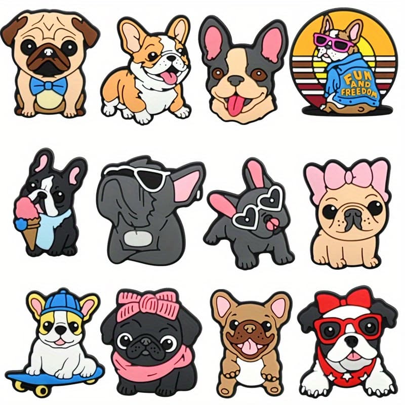 TEMU 12pcs Of Cartoon Dog Shoe Charms - Adorable Shoe Decoration Additions For - Perfect For Parties And Gifts, Party Favor Charms | Design Made Of Pvc Material, Without Battery