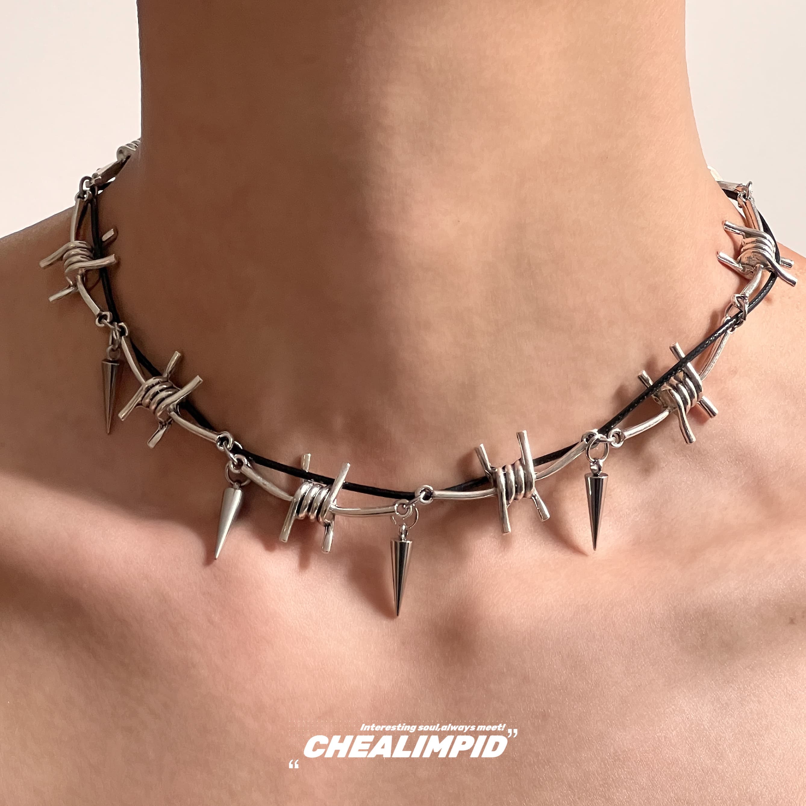 TEMU Y2k Wrap Punk Metal Necklace With Rivet Collarbone Chain - Edgy Spice Niche Hip Hop Accessory For Women, Durable Jewelry For Daily Wear & Vacation, Hip Hop Necklace