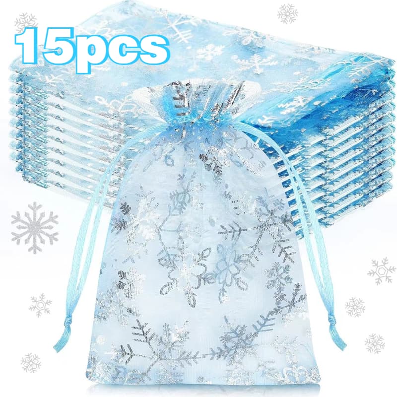 TEMU 15pcs Mini Mesh Drawstring Christmas Snowflake Fabric Gift Bags - Jewelry & Candy Packaging Suitable For Holiday Parties, Weddings, Showers - Durable Party Favor Bags