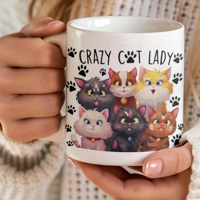TEMU 1pc Ceramic Mug With 6 Colorful Cats & - 11oz Coffee Tea Cup, C-handle Gift For Women, Men, Cat Lovers (birthday, Christmas, Day), , Daily Drinkware, Design, Easygrip Handle