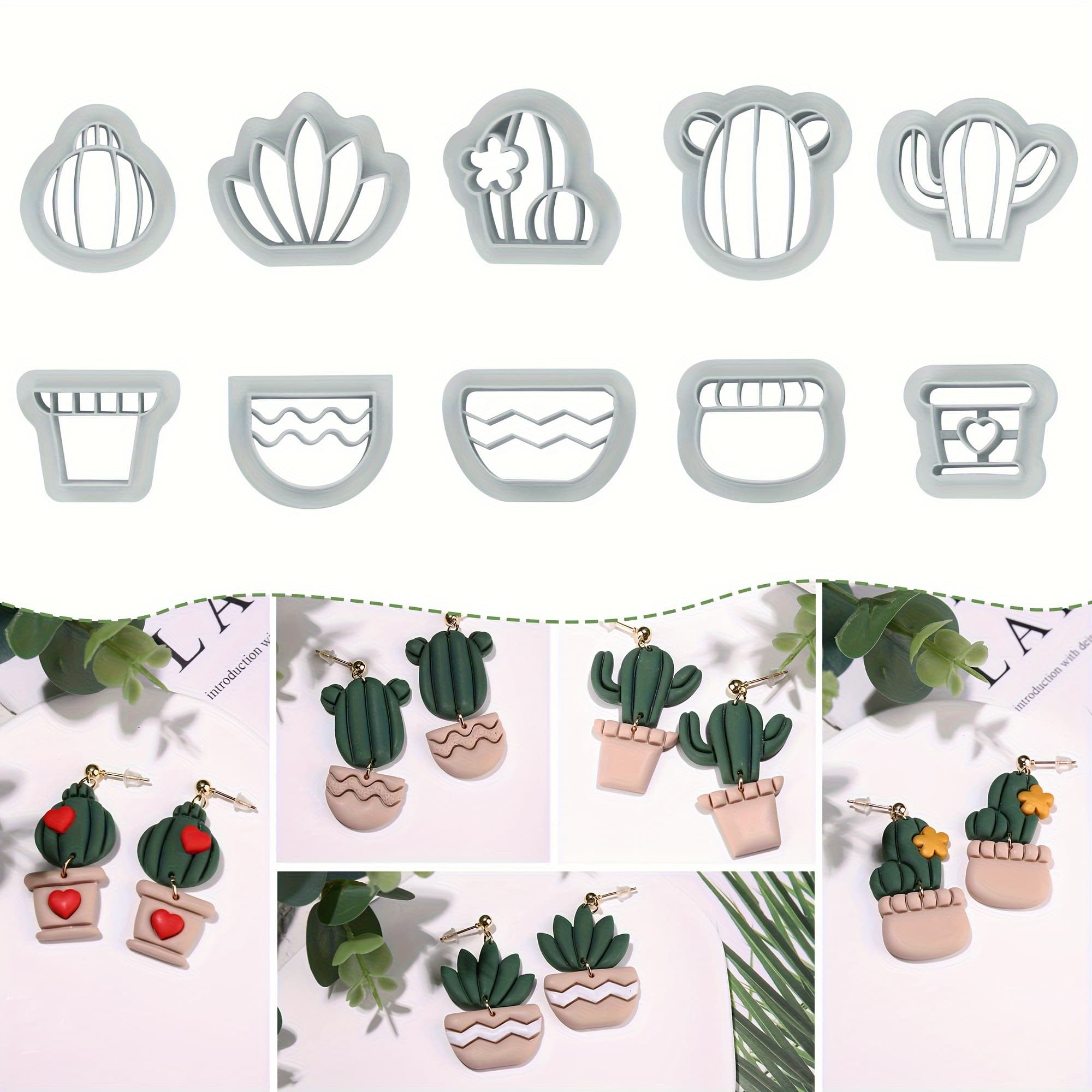 TEMU Polymer Clay Cutters 10pcs Durable Polymer Clay Cutters Set - Cactus & Flowerpot Plastic Molds For Earrings, Mini Shaped & Handmade Crafts