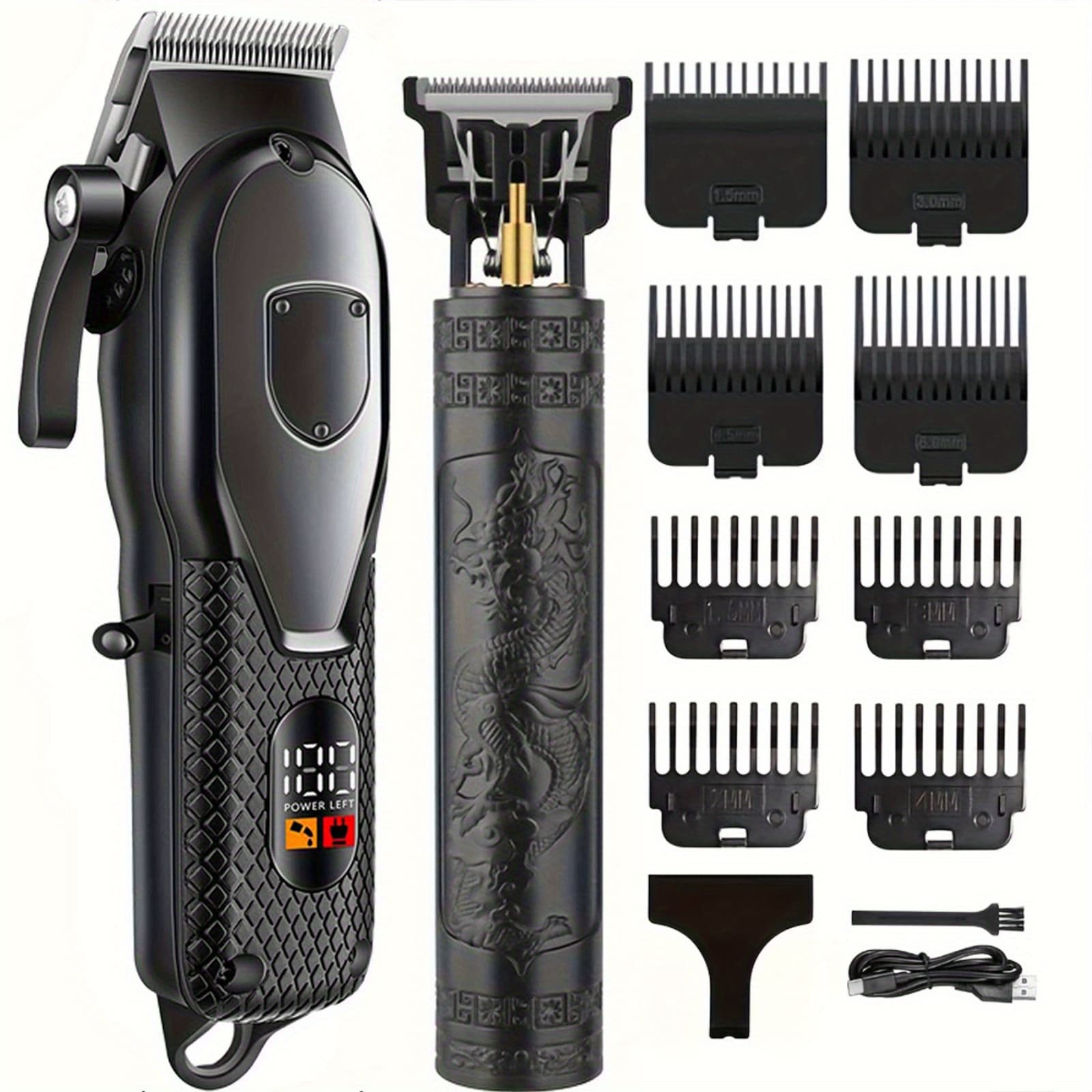 TEMU Men's Hair Clippers And Beard Trimmers Set: Usb Rechargeable Lcd Display Hair Clipper, Beard Trimmer And Sideburns Shaver - Portable For Home & Travel, Father's Day Birthday Christmas Gift