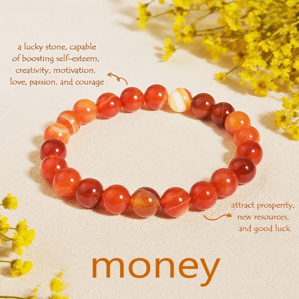 TEMU Aa Grade Carnelian Bracelet | 8mm Round Beads Stretch Bracelet For Stacking | Calming Bracelet | Stone Of Luck